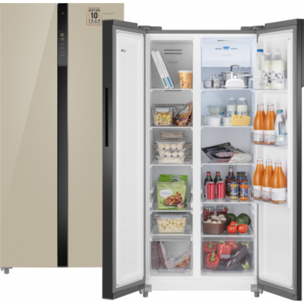 Холодильник WEISSGAUFF WSBS 500 INVERTER NOFROST BEIGE GLASS